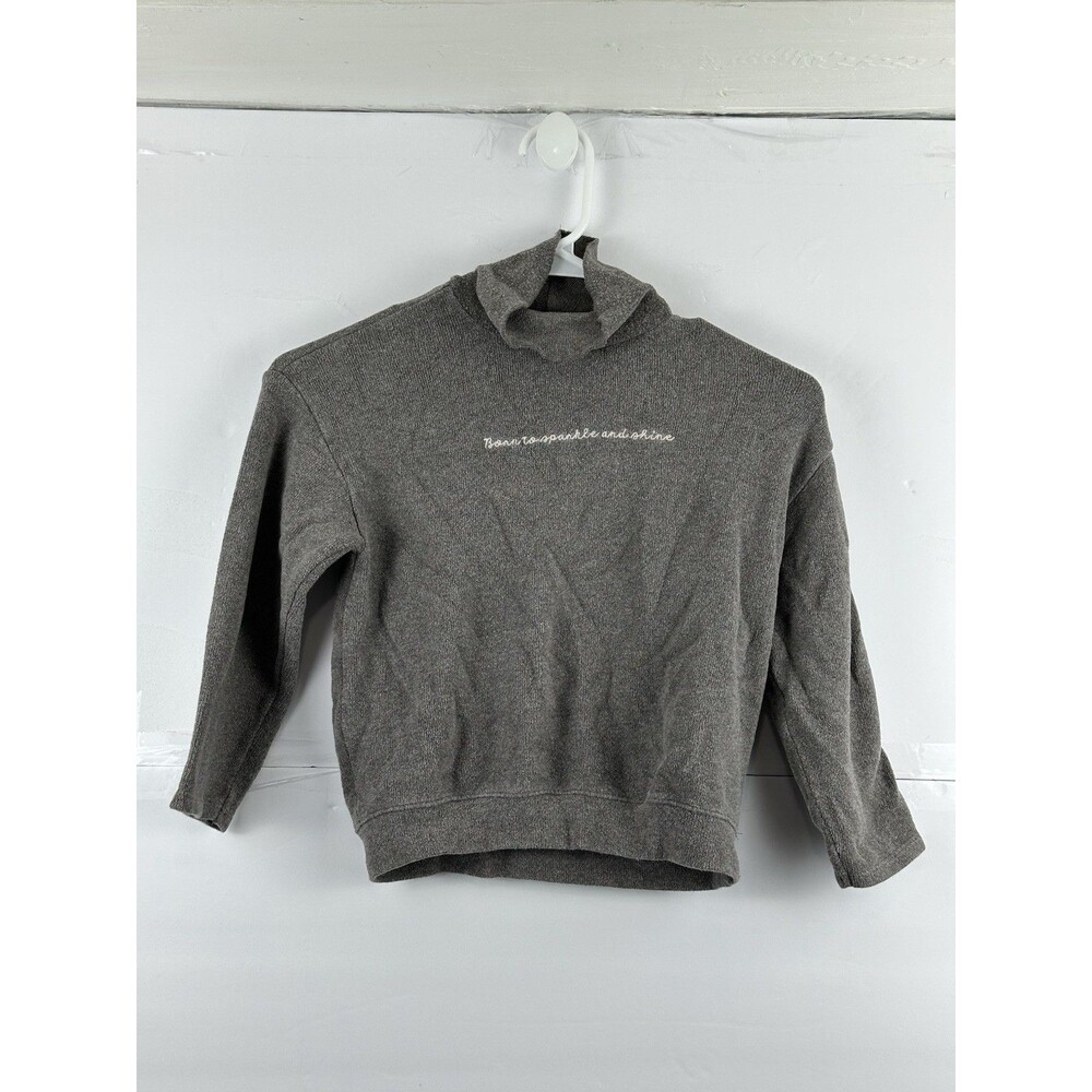 Zara Kids Girls Gray Turtleneck Sweater Size 6 Born to Sparkle Embroidered